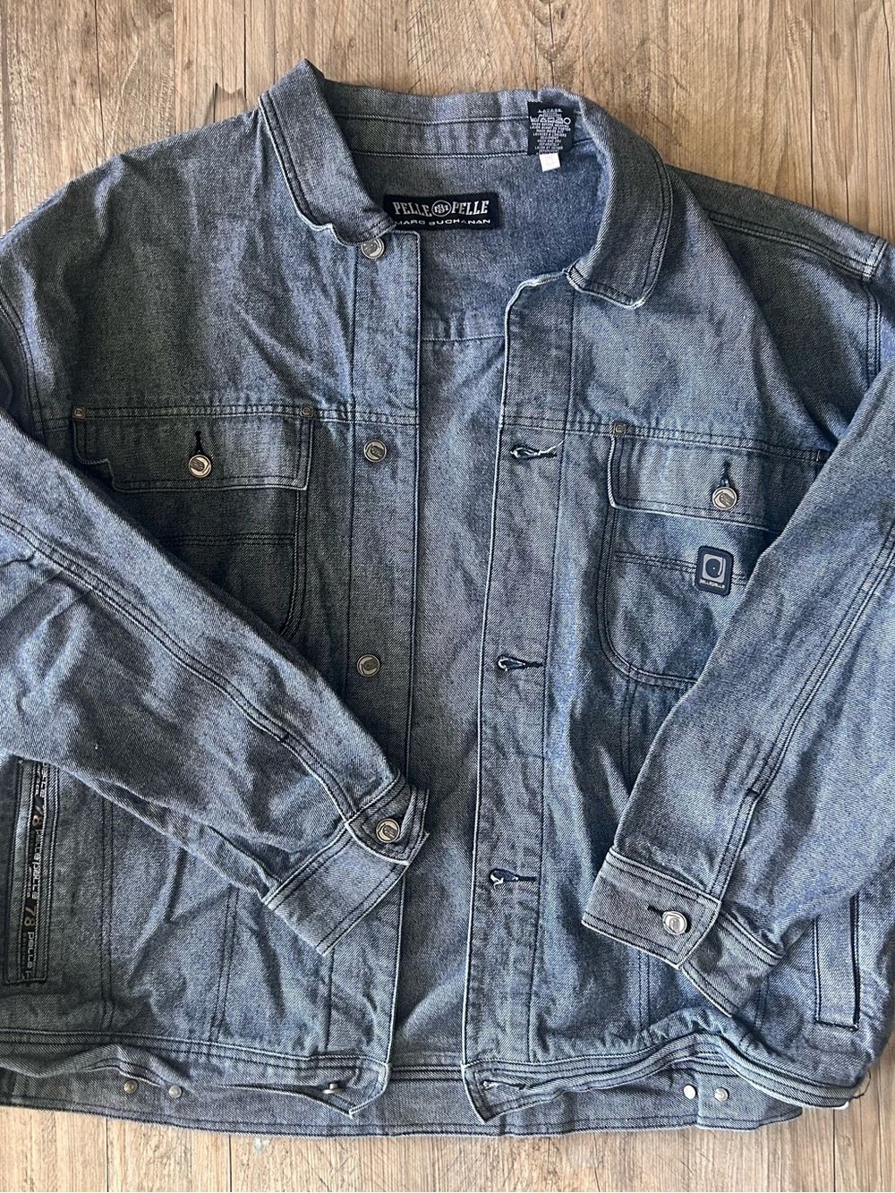 Vintage Pelle Pelle Men's Denim Jacket in Faded Blue Size 2XL
